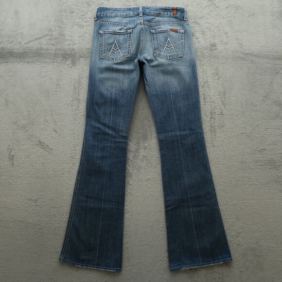 7 For All Mankind Jeans Womens 25 Low-Rise Bootcut Denim 33.5" Inseam Distressed - Picture 1 of 16